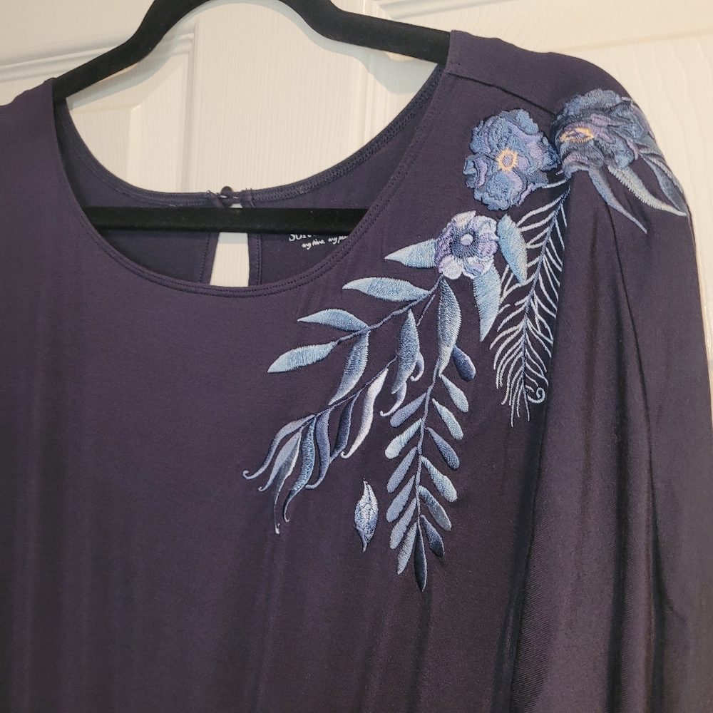 Soft Surroundings Jumpsuit Romper Garbo Extra Small XS Blue Embroidered Modal - Picture 3 of 13